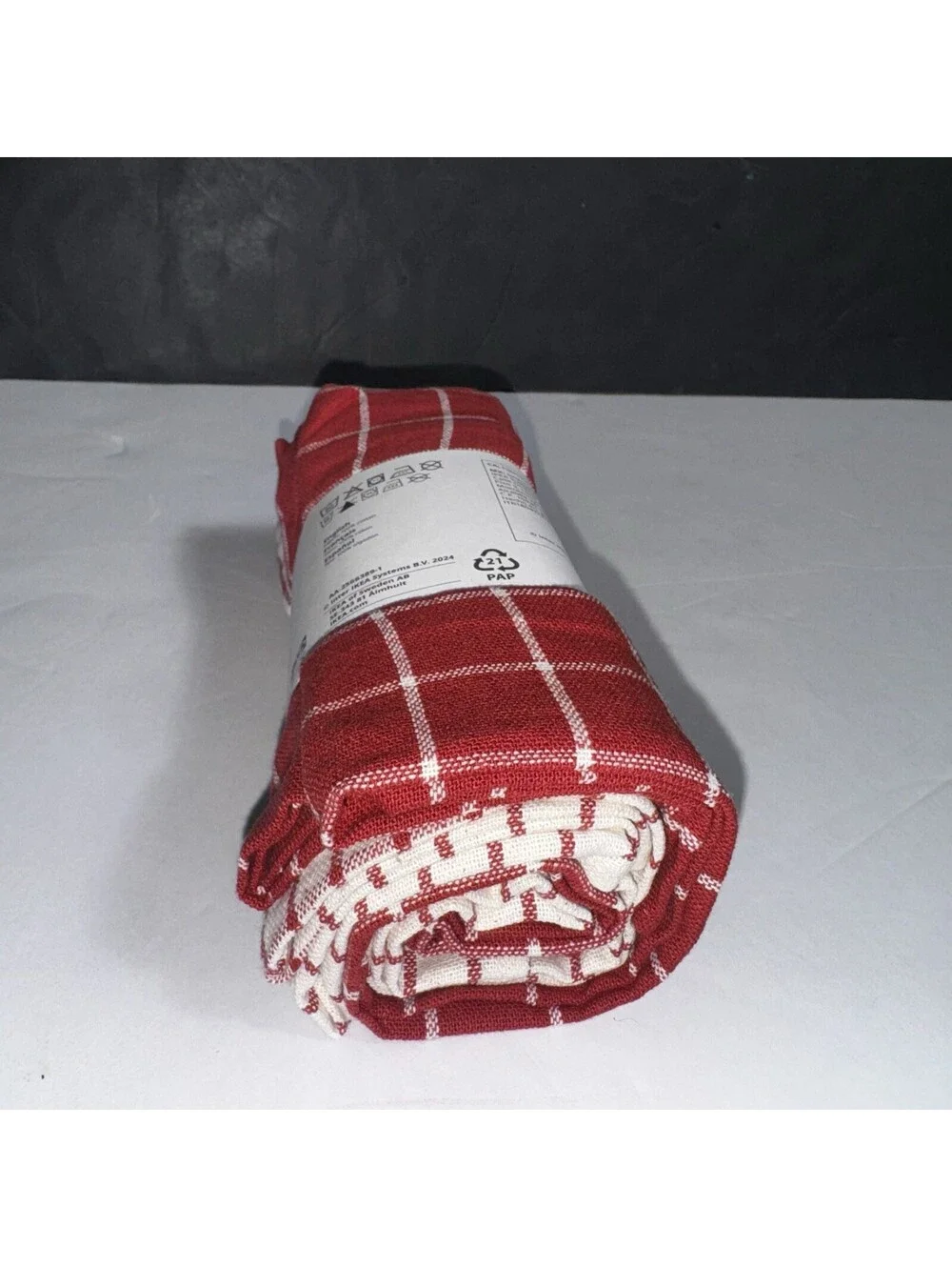 IKEA of Sweden RINNIG Dish Towels Set of 4 Red White Plaid Cotton 18x24 Kitchen